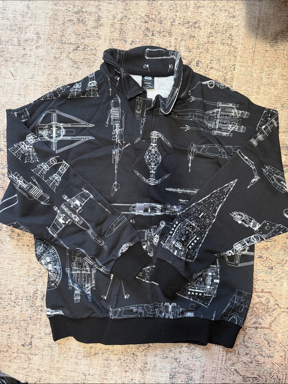 Star Wars Cakeworthy Black Graphic Pullover Sweatshirt - Ship Blueprint Print